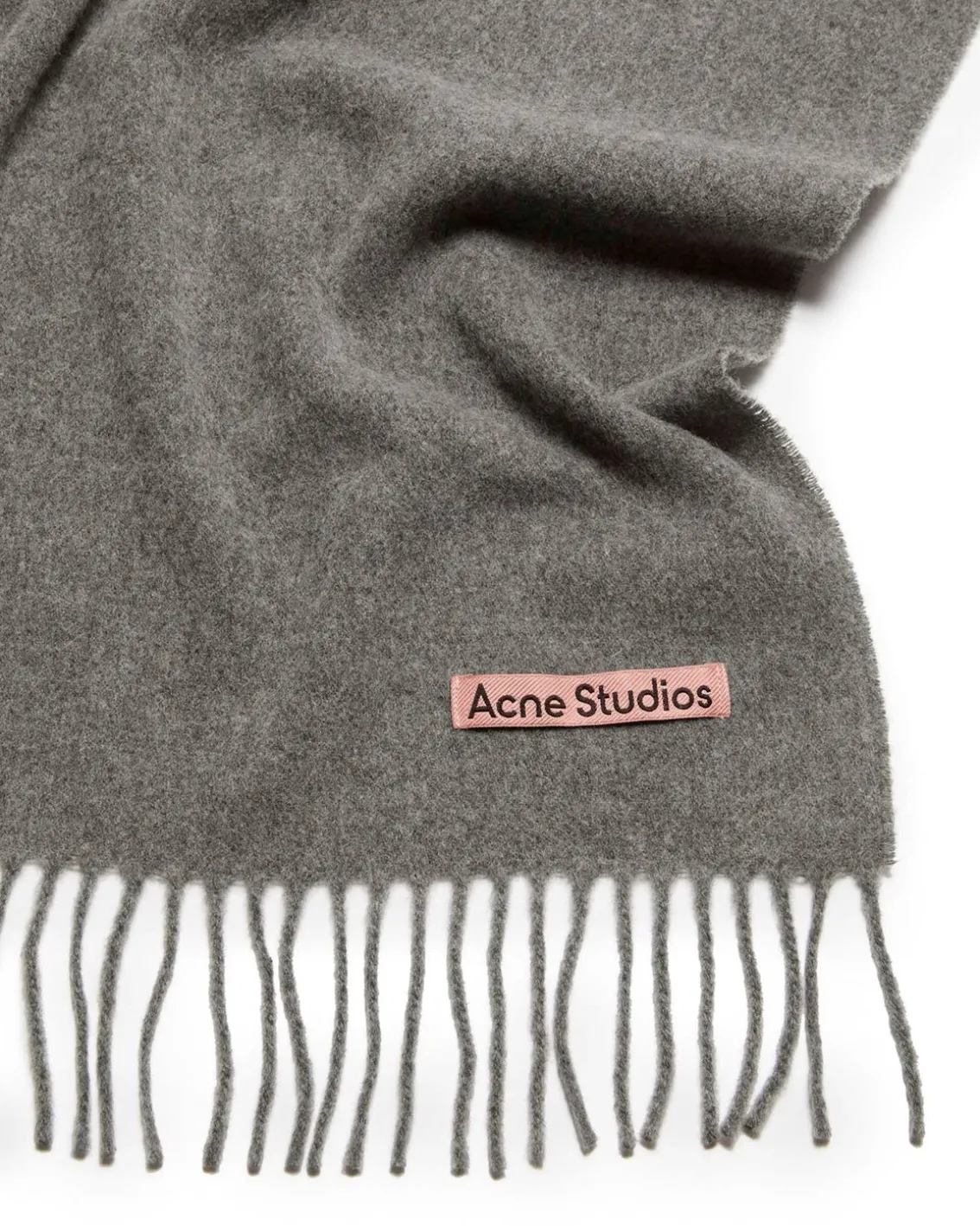 Acne Studios Canada Fringe Wool Scarf Narrow Grey Melange