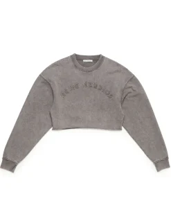 Acne Studios Cropped Patch Logo Sweatshirt Taupe Brown