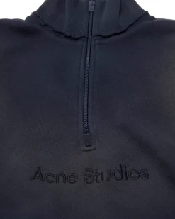 Acne Studios Half Zip Logo Sweatshirt Navy Blue