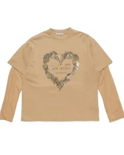 Acne Studios Layered Print Long Sleeve T-Shirt Sand Beige