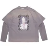 Acne Studios Layered Print Long Sleeve T-Shirt Dark Mauve