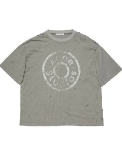 Acne Studios Relaxed Distressed Logo T-Shirt Moss Green
