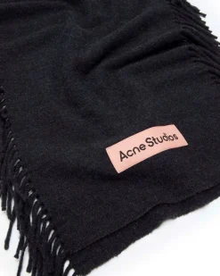 Acne Studios Reverse Fringe Wool Scarf Black Melange