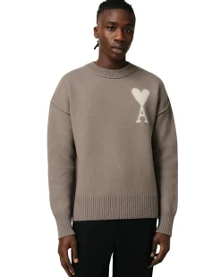 AMI Paris Ami De Coeur Crewneck Sweater Ash/OffWhite