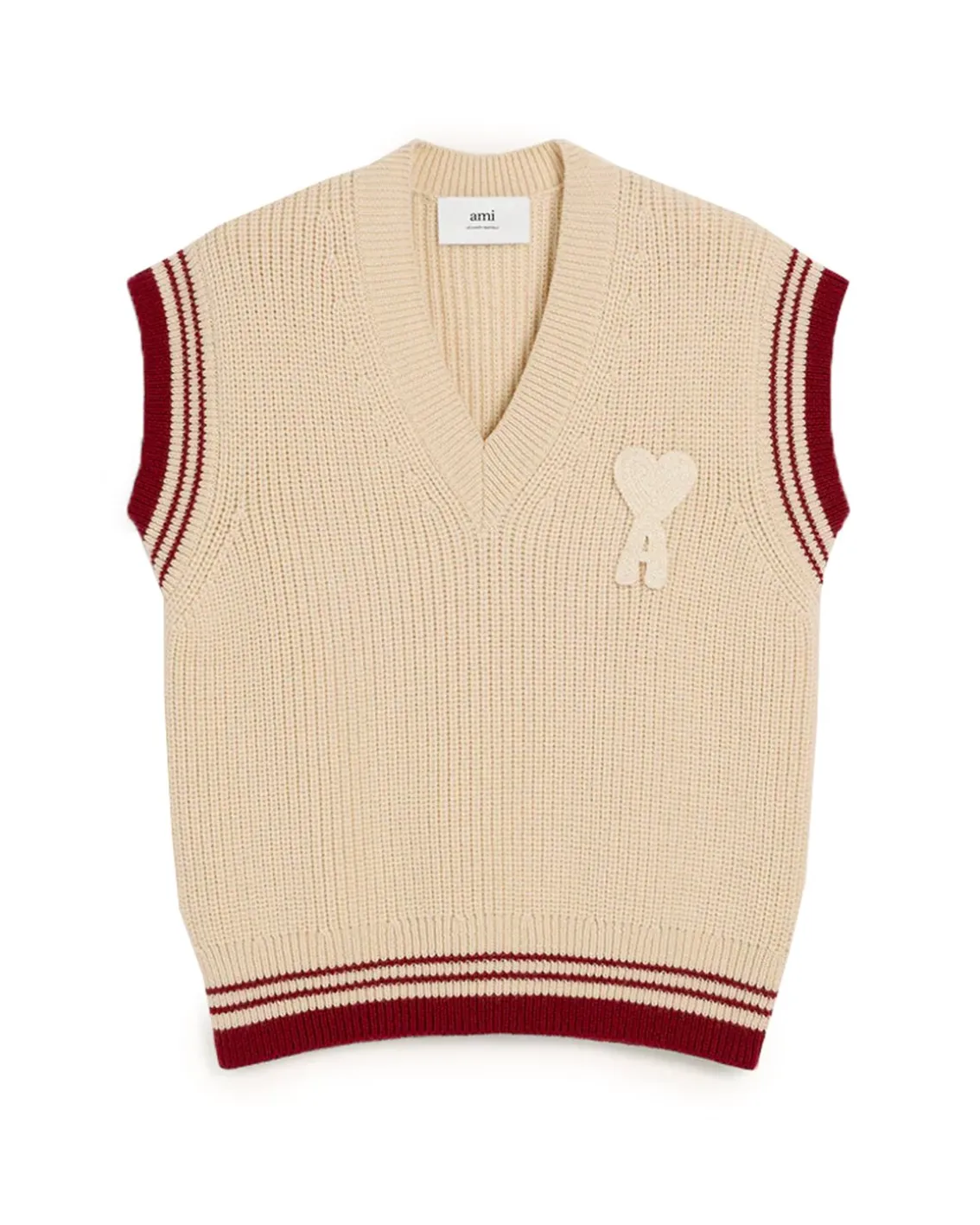 AMI Paris Ami De Coeur Rib Knit Vest White Cream