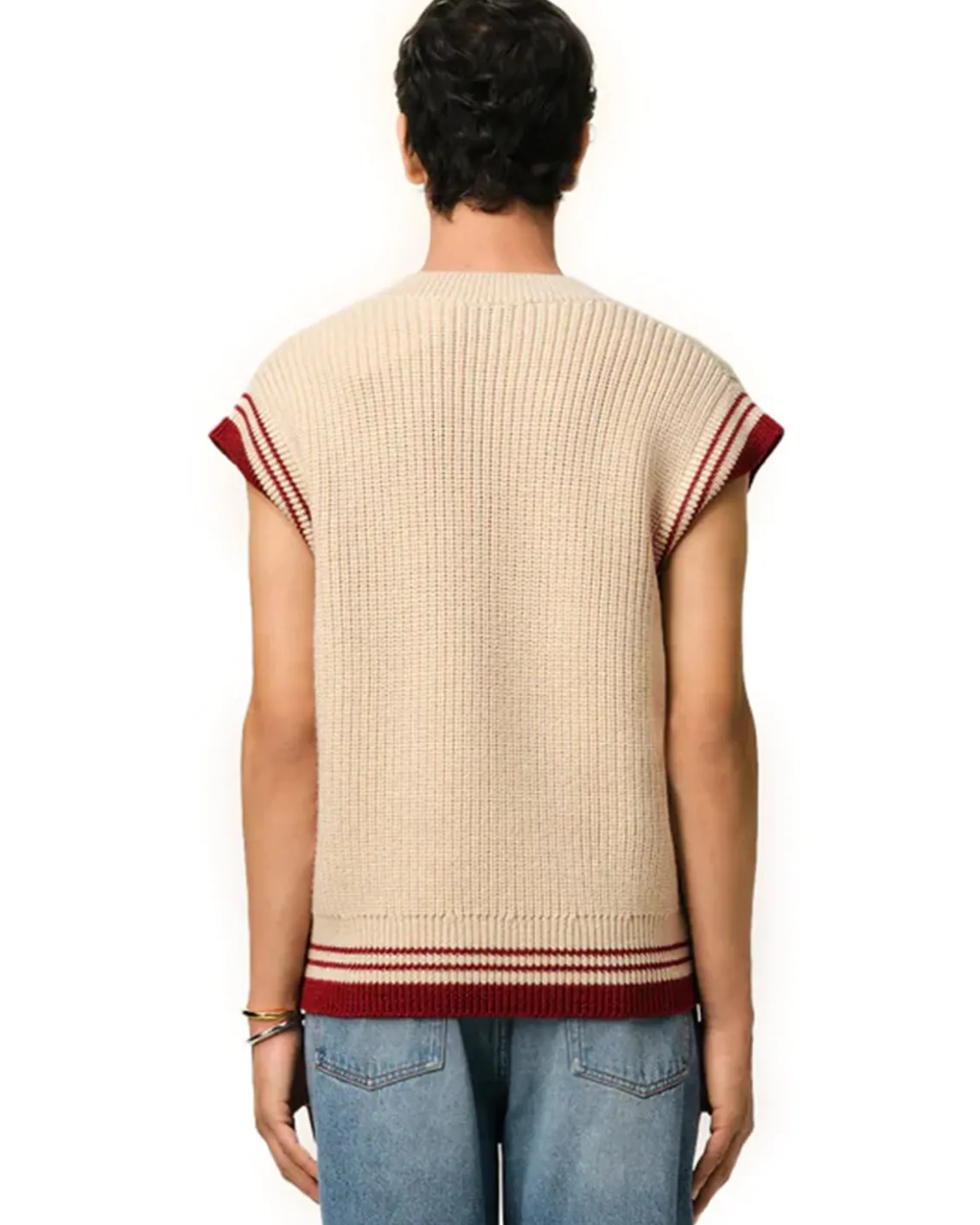 AMI Paris Ami De Coeur Rib Knit Vest White Cream
