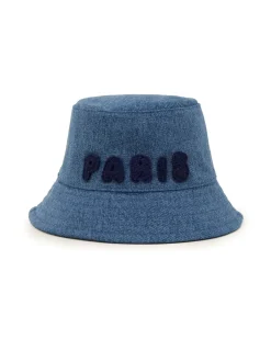 AMI Paris Embroidered Logo Denim Bucket Hat Used Blue