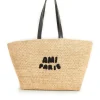 AMI Paris Embroidered Logo Raffia Tote Bag Natural
