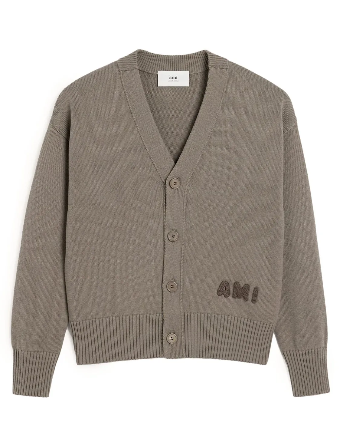 AMI Paris Embroidered Logo Cardigan Ash