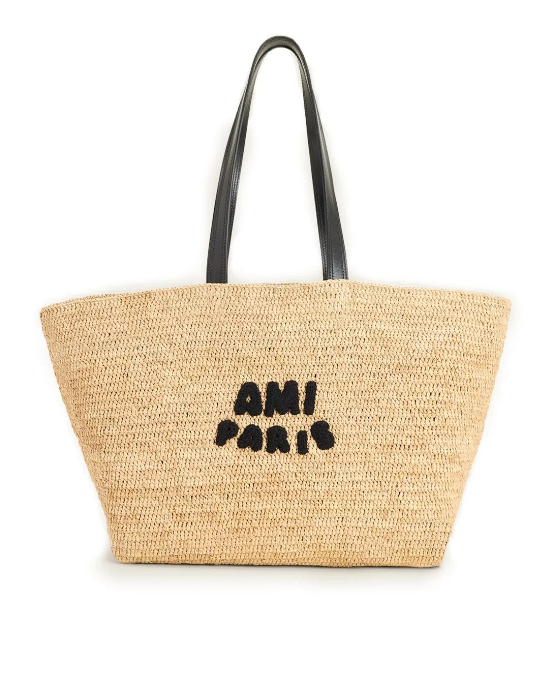 AMI Paris Embroidered Logo Raffia Tote Bag Natural