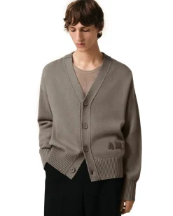 AMI Paris Embroidered Logo Cardigan Ash