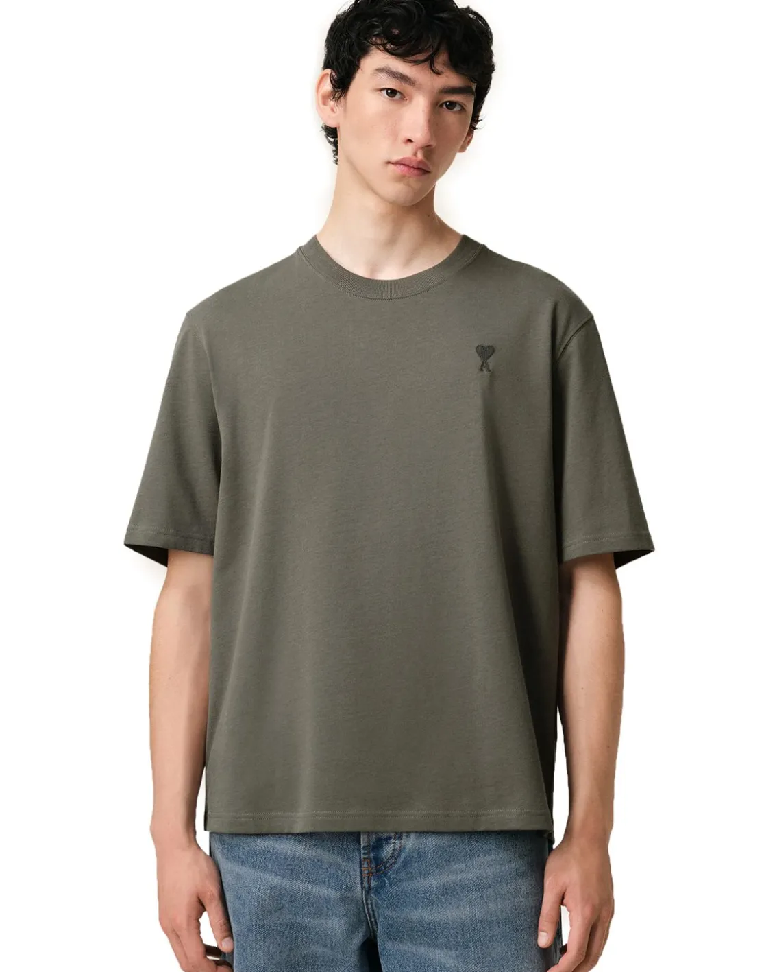 AMI Paris Tonal Ami De Coeur T-Shirt Smoke Grey