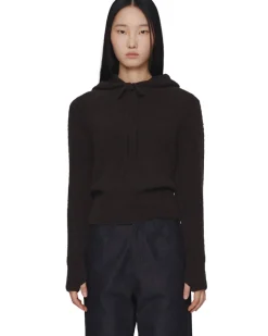 Amomento Boucle Hooded Knit Dark Brown