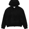 Amomento Furry Cardigan Zip-Up Hoodie Black