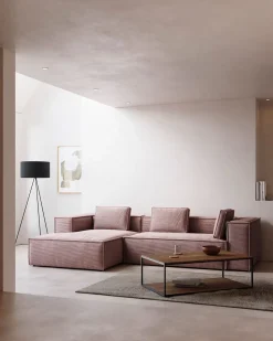 Blok 3-Seater Left Lounge Sofa Corduroy Light Pink