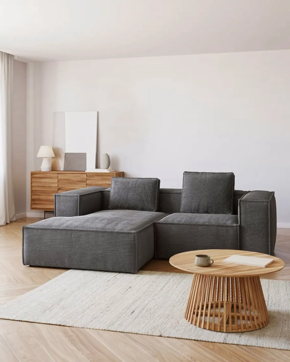Blok 2-Seater Left Lounge Sofa Corduroy Dark Grey