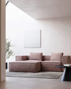 Blok 2-Seater Left Lounge Sofa Corduroy Light Pink
