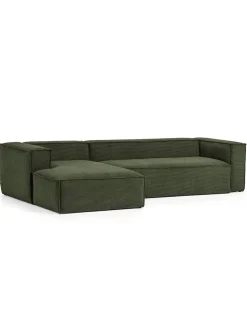 Blok 3-Seater Left Lounge Sofa Corduroy Green