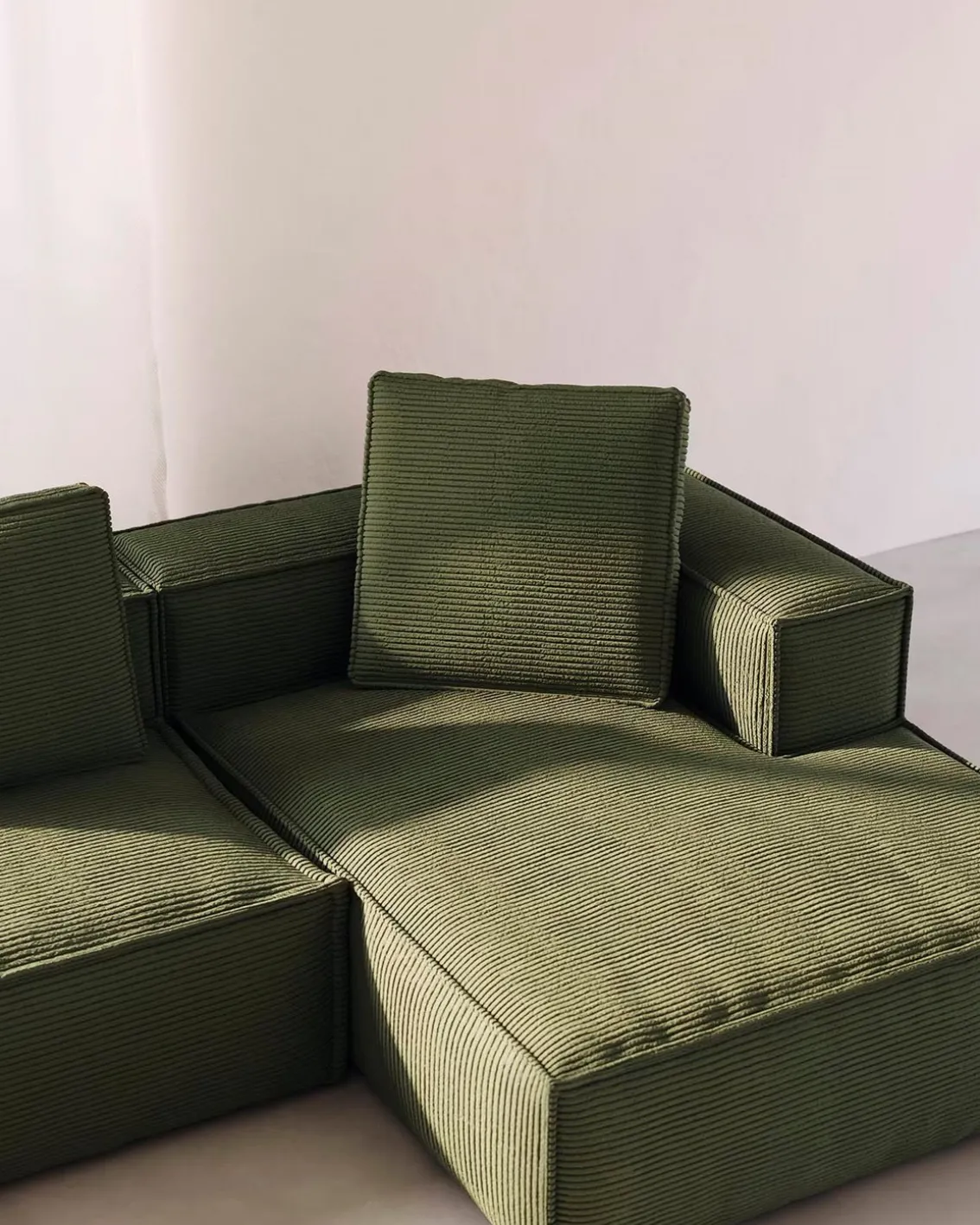 Blok 3-Seater Right Lounge Sofa Corduroy Green