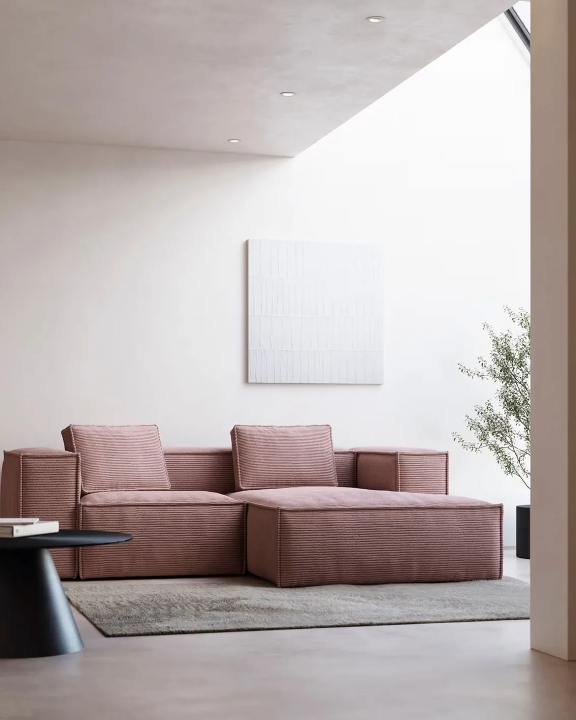 Blok 2-Seater Right Lounge Sofa Corduroy Light Pink