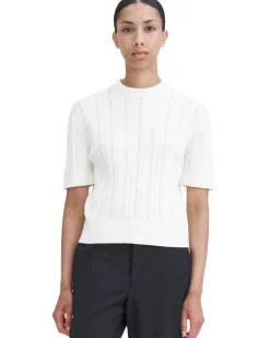 Filippa K Braid Knit T-Shirt Pearl White