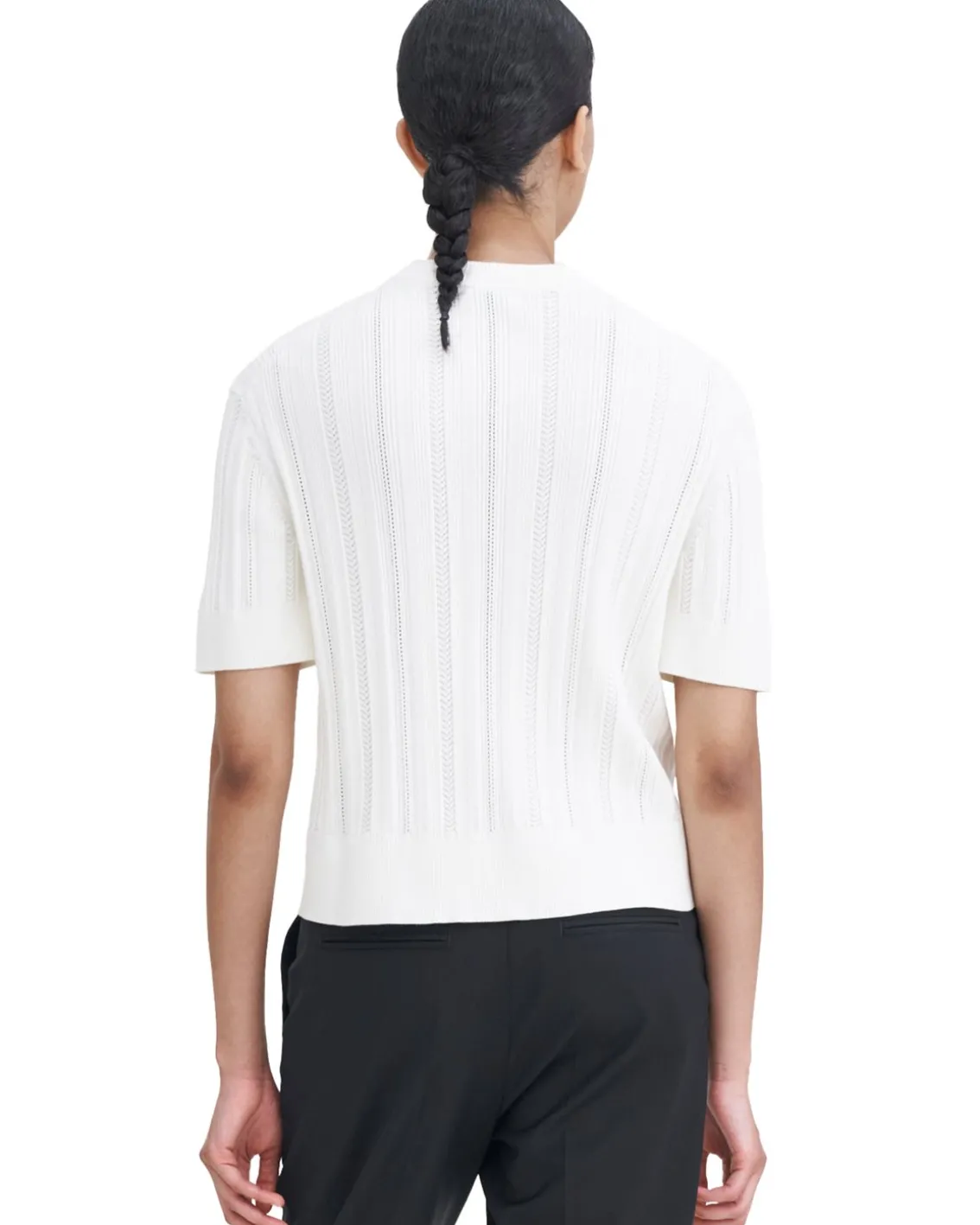 Filippa K Braid Knit T-Shirt Pearl White