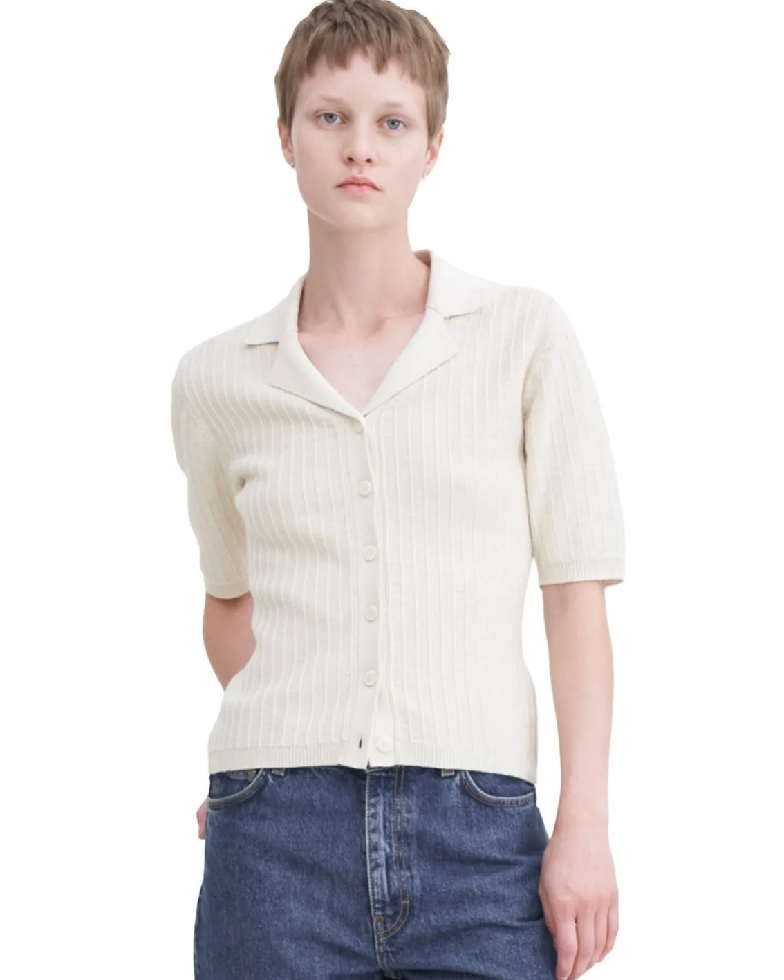 Filippa K Shortsleeve Collar Cardigan Cream White