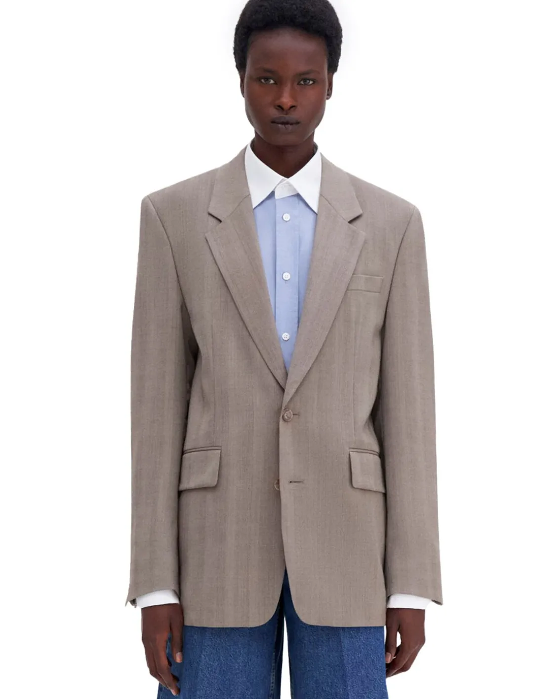 Filippa K Tailored Herringbone Blazer Khaki Beige