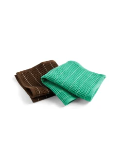 HAY Canteen Dish Cloth Set Of 2 Chocolate Pinstripe/Emerald Pinstripe