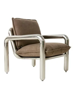 HK Living Chrome Lounge Armchair Canvas Brown