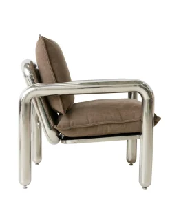 HK Living Chrome Lounge Armchair Canvas Brown