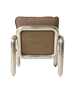 HK Living Chrome Lounge Armchair Canvas Brown