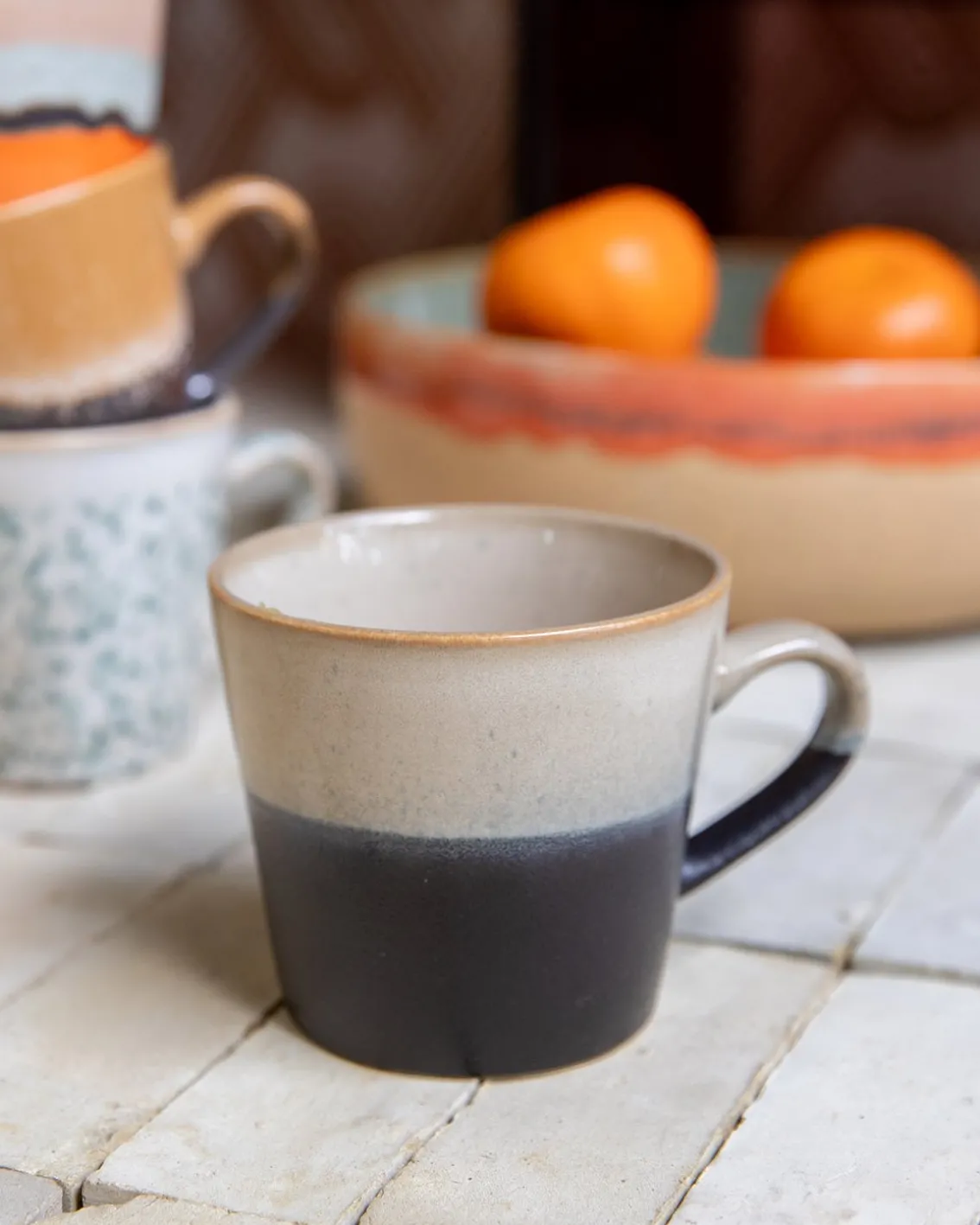 HK Living 70S Ceramics Cappuccino Mug Black/White