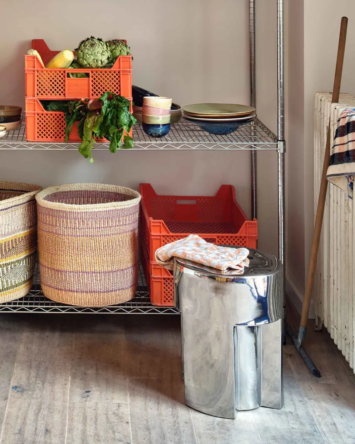 HK Living Stoneware Side Table Chrome