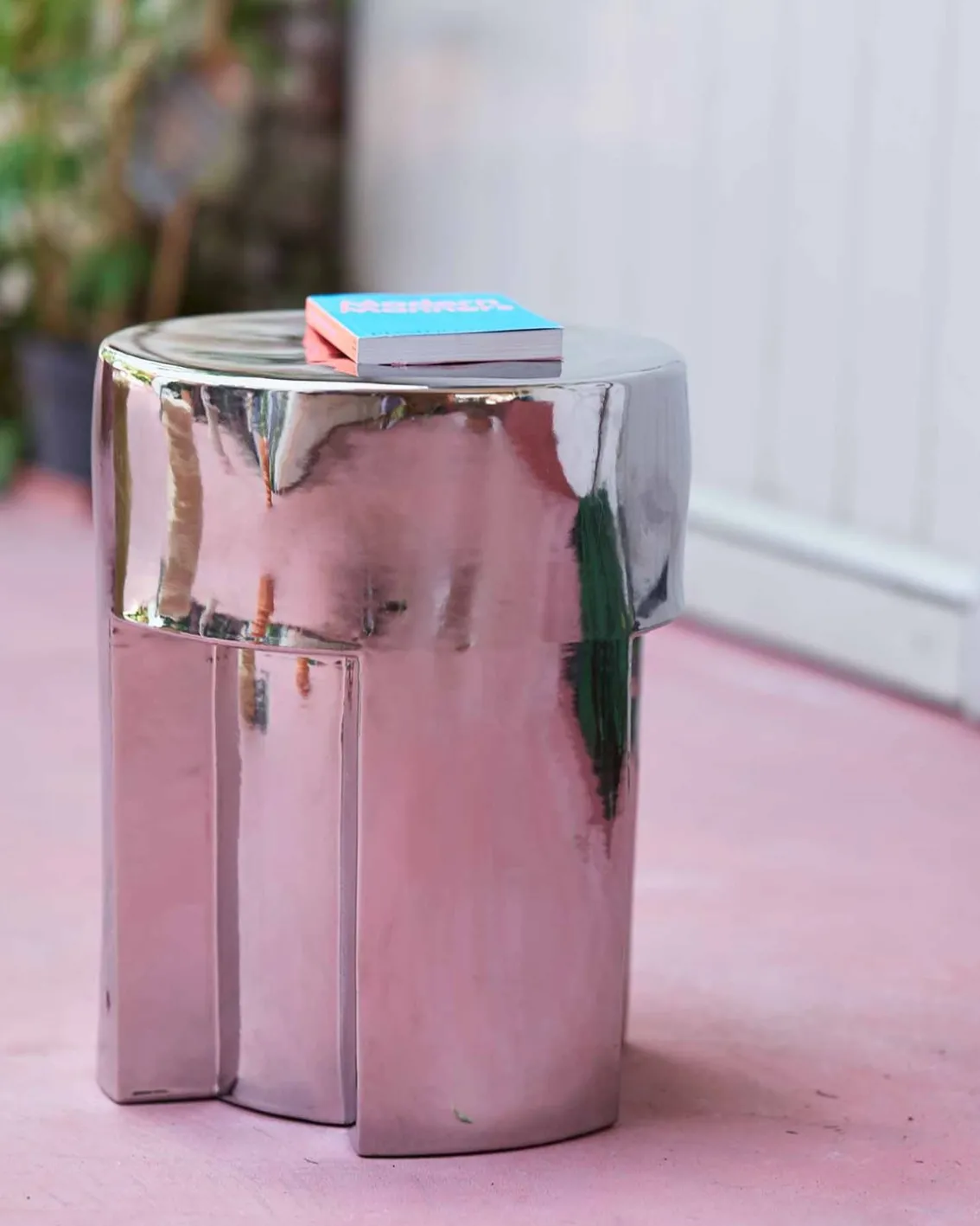 HK Living Stoneware Side Table Chrome