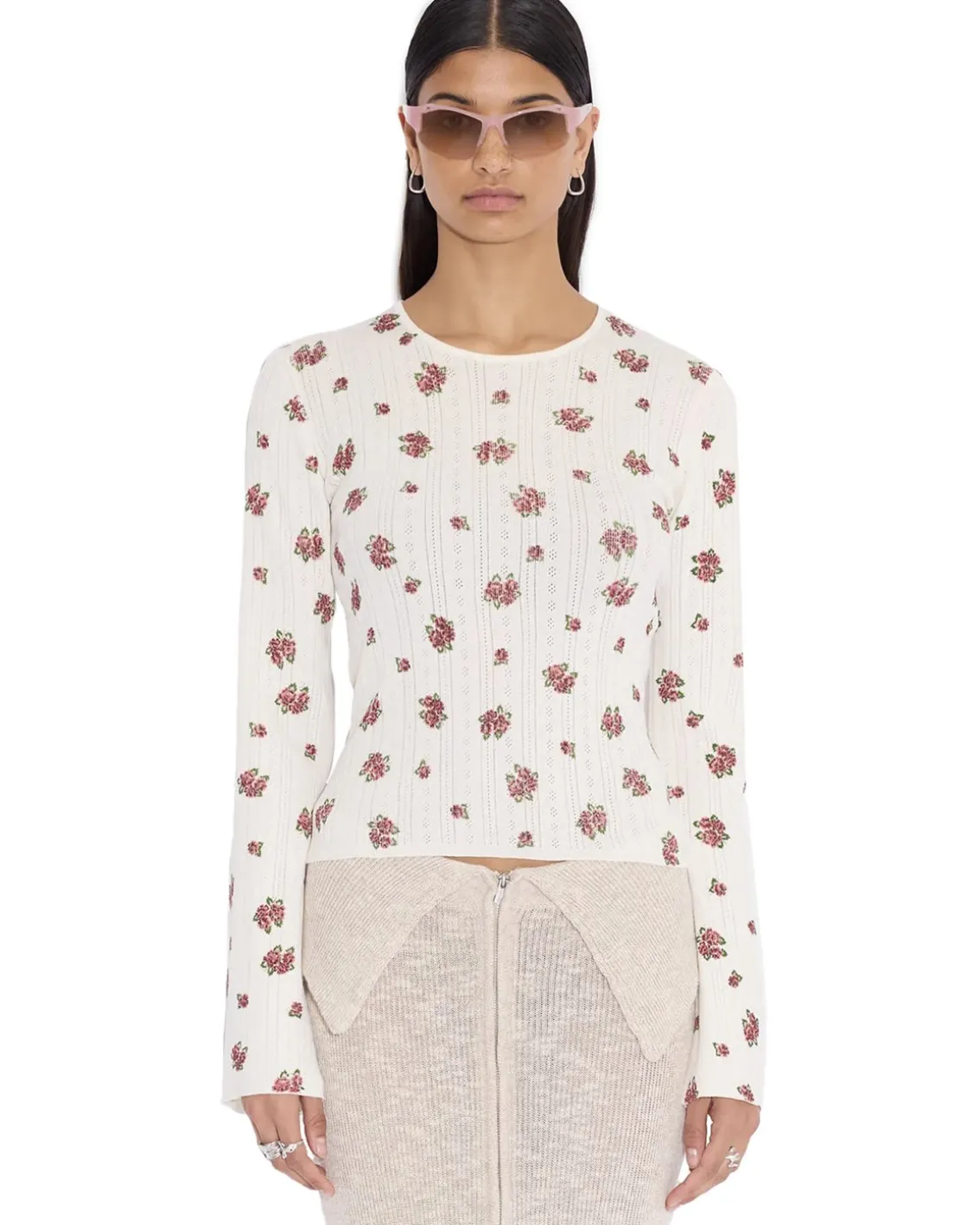 Holzweiler Babba Pointelle Long Sleeve Ecru