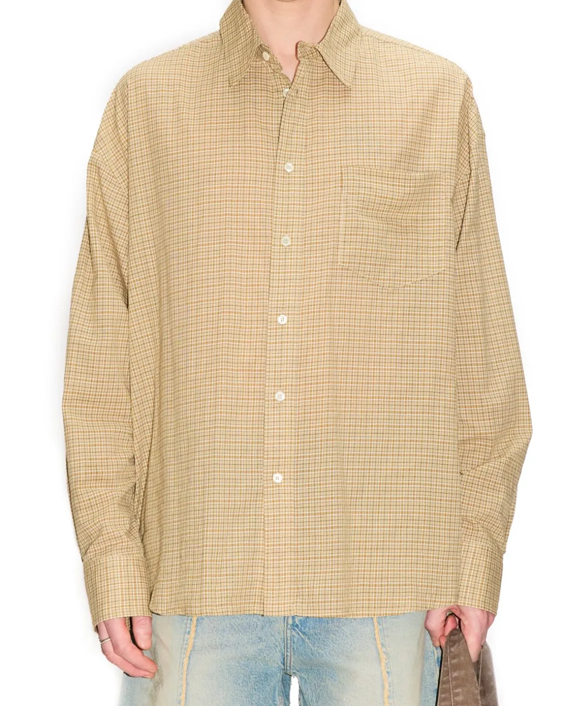 HOPE Room Shirt Beige Check Voile