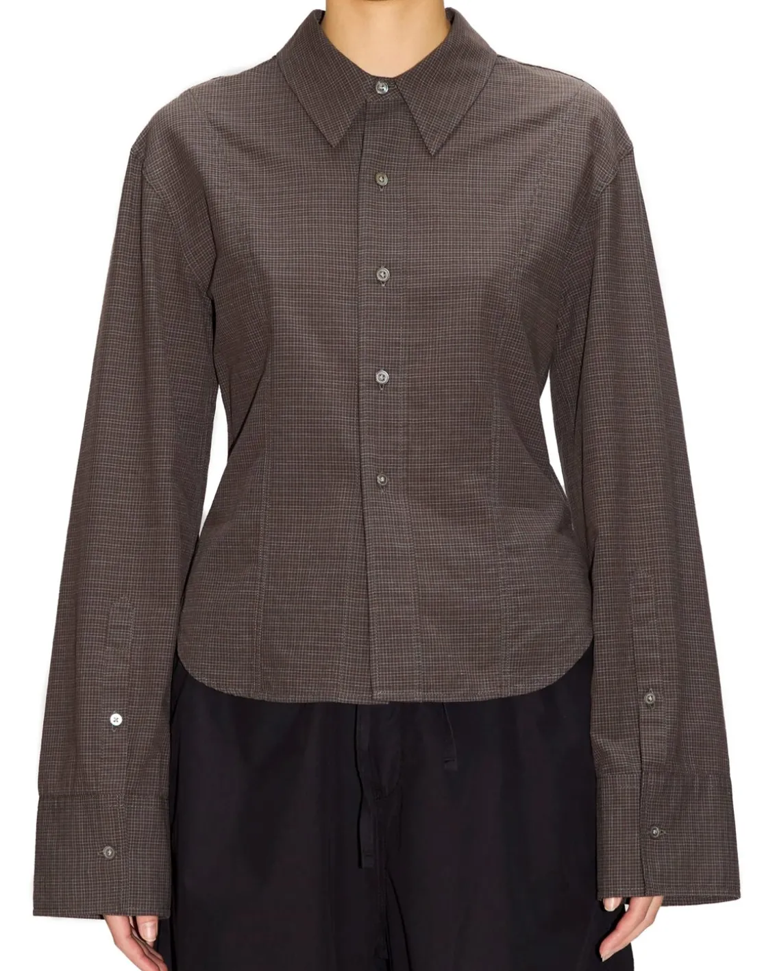 HOPE Shape Shirt Dark Brown Check