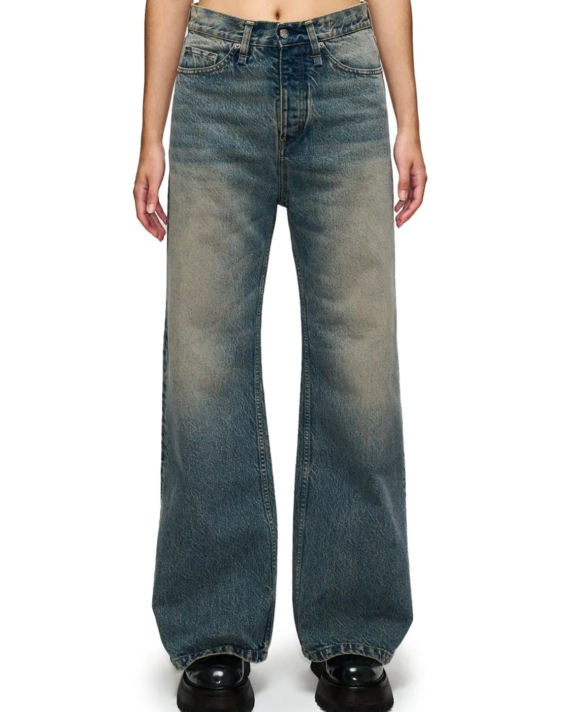 HOPE Skid Wide Leg Jeans Mid Blue Dirty