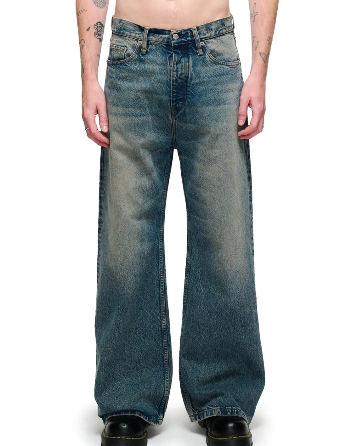 HOPE Skid Wide Leg Jeans Mid Blue Dirty