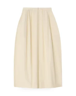 House of Dagmar Curved Pleated Skirt Cream White