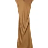 House of Dagmar Fluid V-Neck Dress Dull Gold