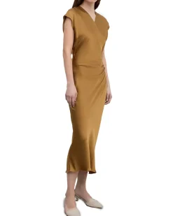 House of Dagmar Fluid V-Neck Dress Dull Gold