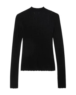 House of Dagmar Lace Knit Top Black