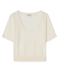 House of Dagmar Pointelle Knit Top Ivory White