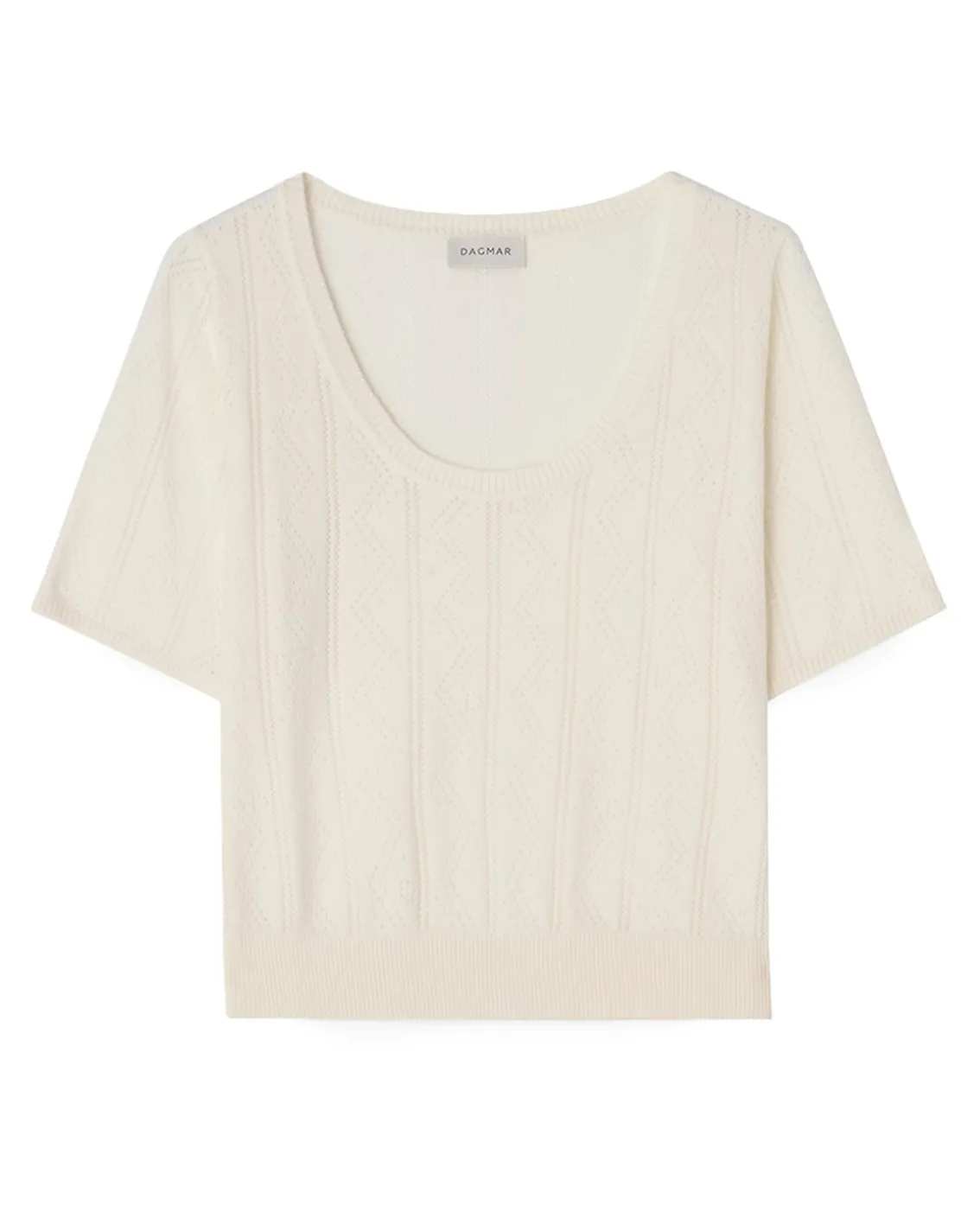 House of Dagmar Pointelle Knit Top Ivory White