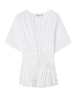 House of Dagmar Poplin V-Neck Top White
