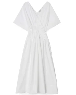 House of Dagmar Poplin V-Neck Dress White