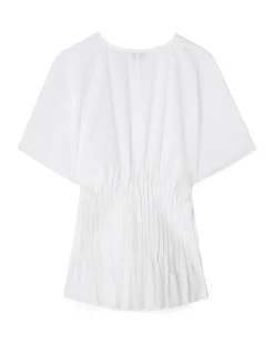 House of Dagmar Poplin V-Neck Top White
