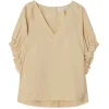 House of Dagmar Rouched V-Neck Top Desert Sand